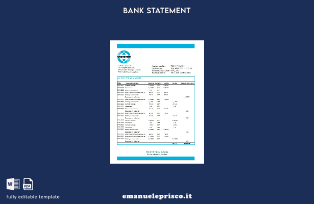 modello Excel di estratto conto bancario Weststein in stile verificato del Regno